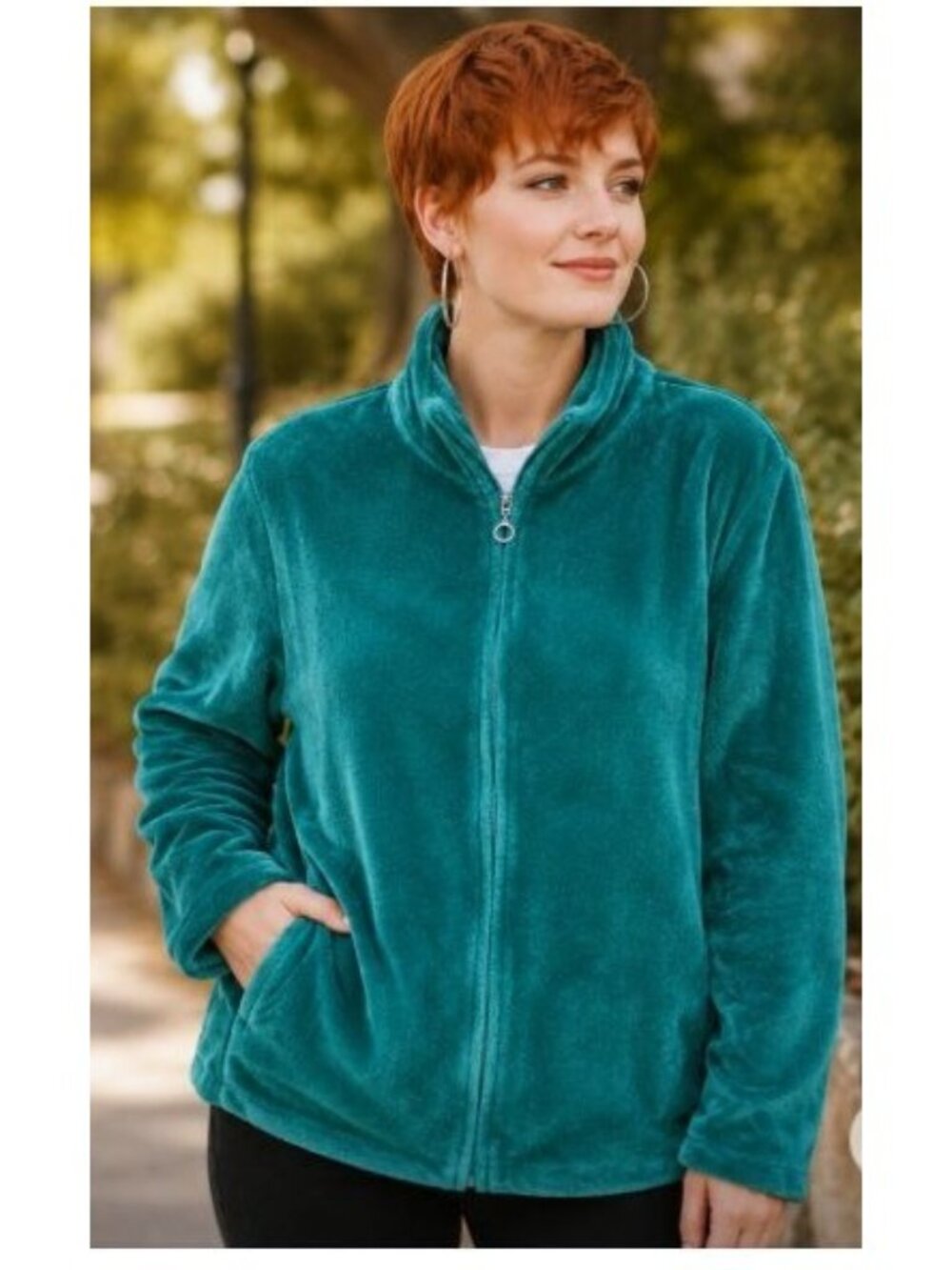 Catherines Liz & Me Teal Plush Fleece Zip Jacket 3X 26/28W Cozy Velour Outdoor